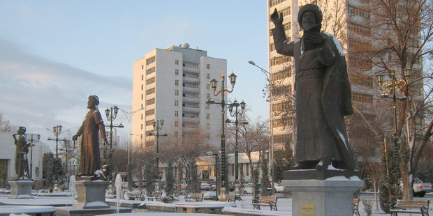 Monuments to poets and writers on Ashgabat's 'Inspiration Alley'. Photo / Creative Commons image by Wikipedia user ILMur