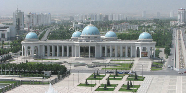 The proliferation of waterfalls in Turkmenistan's capital Ashgabat come at the expense of the fast-shrinking Aral Sea. Photo / Jill Worrall