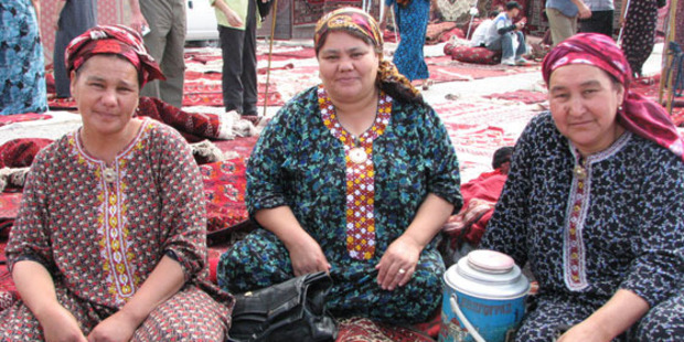 Women selling traditional Turkmen embroidery. Photo / Jill Worrall