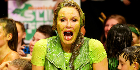 Charlotte Dawson gets slimed during the Slimefest in Sydney. Photo / Nickelodeon