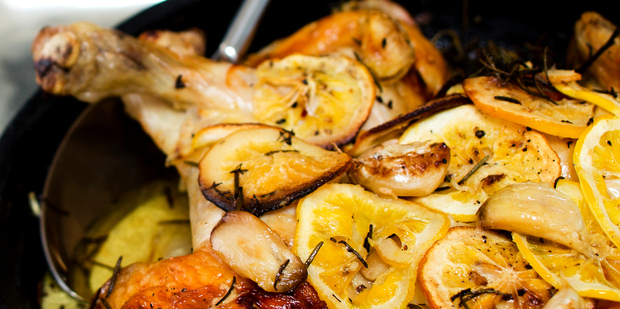 Roasted chicken with rosemary and lemon. Photo / Babiche Martens