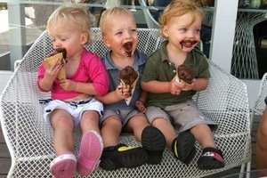 Two-year-old New Zealand triplets, Lillie, Jackson and Willsher Weekes, were at the mall's nursery, Gympanzee, when the fire broke out. Photo / supplied