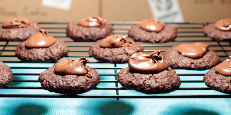 A dollop of Nutella gives a nutty flavour to these Chocolate and Pistachio Nut cookies. Photo / Michael Craig