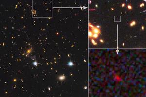 The discovery of the faint, small galaxy opens a window onto the deepest, remotest epochs of cosmic history. Photo / NASA/ESA/STScI/JHU