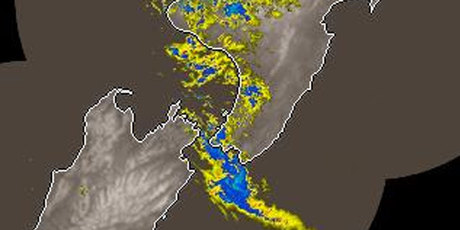 The MetService's rain radar shows the heavy rain band crossing the Wellington region. Photo / MetService