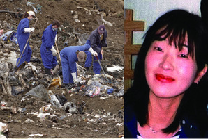 Police search Greenmount landfill (left) in East Tamaki in late 1998 after Kayo Matsuzawa (right) was found. Photo / TVNZ, NZ Herald File