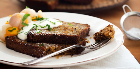 Coconut banana bread with mango and lychees. Photo / Babiche Martens