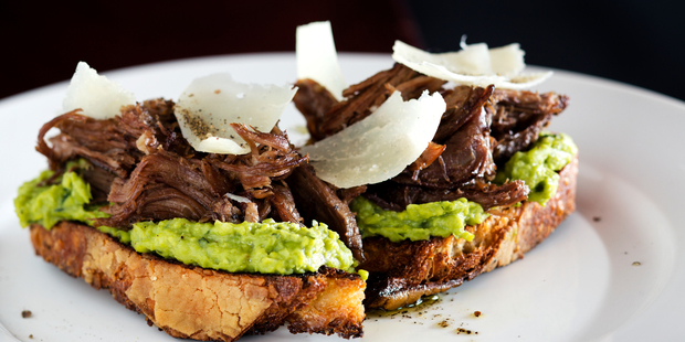 Lamb and minted pea bruschetta. Photo / Babiche Martens