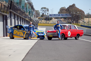 Kiwi driver Craig Baird (right) and Lee Holdsworth couldn't believe how much easier the Bathurst course was in a 2012 V8 Supercar compared to the basic family car Cortina.