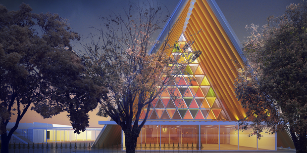 An artist's impression of the cardboard cathedral planned for Christchurch. Image / Supplied