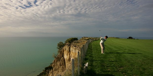 The cliff-edged Pirate's Plank hole at Cape Kidnappers golf course is not for the faint-hearted. Photo / Brett Phibbs