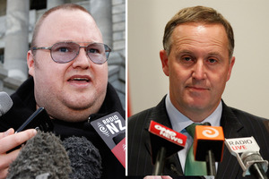 Police have been blamed for causing the illegal spying scandal when they wrongly told a Government spy agency that Kim Dotcom (left) and an associate were foreign nationals. The Prime Minister (right) has been drawn into the affair. Photo / File