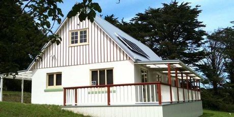The Craw Homestead is solar-powered, has a shower and sleeps up to six. Photo / Supplied
