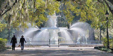 Moss-draped oaks, such as those in beautiful Forsyth Park, are common in Savannah. Photo / Thinkstock