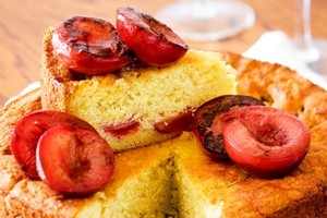 Fresh plum cake with yoghurt. Photo / Babiche Martens