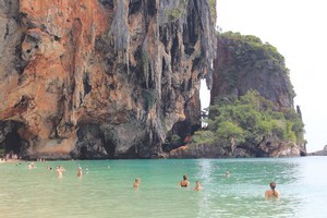 Swimmers at Thailand's Ao Phra Nang Beach. Photo / Charlotte Whale