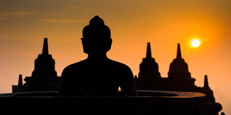 The silhouette of a Borobudur temple Buddha at sunrise. Photo / Thinkstock