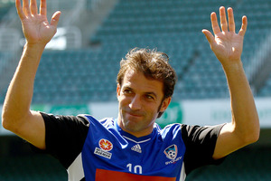 A-League's footballing circus flew into Wellington this afternoon and their main attraction - Alessandro Del Piero - didn't disappoint. Photo / Getty Images.