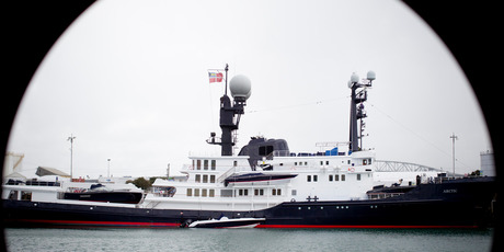The Arctic P, Australian tycoon James Packer's superyacht, is moored in the Wynyard Quarter in Auckland. Photo / Greg Bowker
