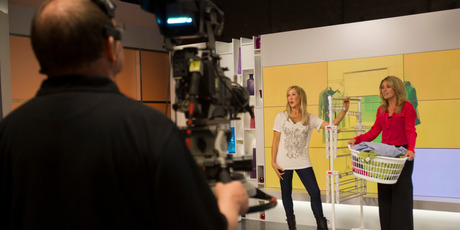 On set with Candy Lane, left, and Lucy Gallaugher. The Channel's success hinges on the perceived sincerity of its presenters and the connection they make with viewers. Photo / Kellie Blizard