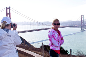 Tourists get a perfect shot of the Golden Gate Bridge at the entrance to the San Francisco Bay. Photo / Alex Robertson