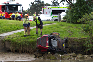 The scene at Browns Bay where a man was seriously injured. Photo / Brett Phibbs