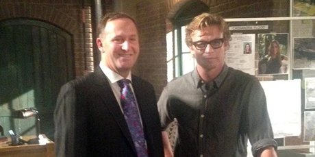 John Key with The Mentalist's Simon Baker in Hollywood. Photo / Supplied/Facebook