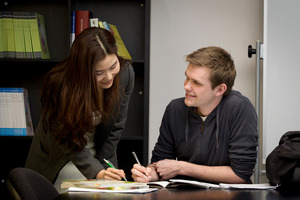 Korean teacher Jung Eun Seo and student Tim Haines. Photo / Richard Robinson