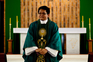 Father Larry Rustia says having different ethnicities celebrating Mass has helped the Catholic Church remain relevant among its migrant communities. Photo / Dean Purcell