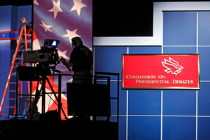 A television camera man works during a rehearsal at the Magness Arena at the University of Denver. Photo / AP