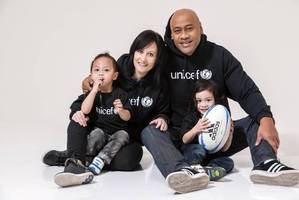 Nadene and Jonah Lomu, with their kids, support Unicef's campaign.