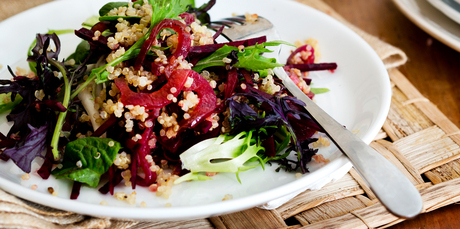 Quinoa, preserved lemon, sesame and beetroot salad. Photo / Babiche Martens