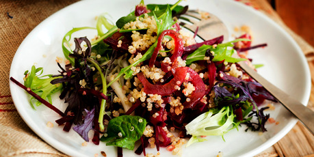 Quinoa, preserved lemon, sesame and beetroot salad. Photo / Babiche Martens