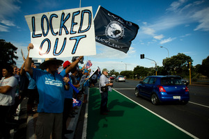 Members of the Maritime Union protesting outside the Ports of Auckland in March this year. Photo / Dean Purcell