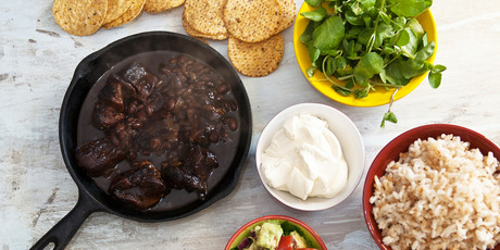 Chocolate can be used in savoury dishes, as well as sweet. Here is beef and black beans made using a chocolate stout. Photo / Jason Burgess