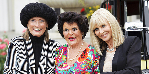 Tania Mallet, Eunice Gayson and Britt Ekland pose at Bond's 50th anniversary celebrations in London. Photo / AP