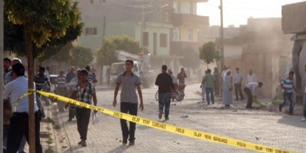 The explosion area is pictured after several Syrian shells crashed inside Akcakale town in Turkey, killing at least five people. Photo / AFP