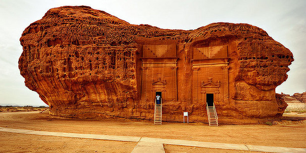 A tomb carved into sandstoneat Madain Saleh in Al-Ula, Saudi Arabia. Photo / Creative Commons image by Flickr user Orly Arcelao