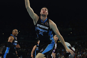 Alex Pledger of the Breakers lays the ball up during the round two NBL match between the New Zealand Breakers and the Adelaide 36ers. Photo / Getty Images.