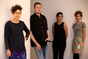 Walters Prize 2012 finalists Alicia Frankovich, Simon Denny, Sriwhana Spong and Kate Newby. Photo / Greg Bowker