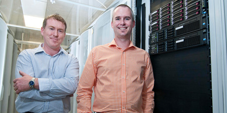 Hamish Roy (right) and John Ward of IT company vBridge have seen their business grow since the earthquakes. Photo / David Alexander