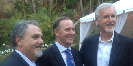 While John Key was in LA talking to Hollywood producer John Landau (left) and director James Cameron, top US intellectual property negotiators were in Wellington. Photo / Supplied