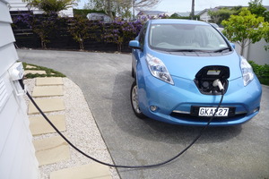 Refuelling time for Juicepoint director Mark Yates' all-electric Nissan Leaf. Photo / Supplied