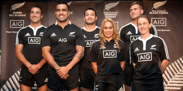 Players - representing the teams of Maori All Blacks, All Blacks, sevens, women's sevens, under-20 men and Black Ferns - modelling the new jerseys. Photo / Natalie Slade