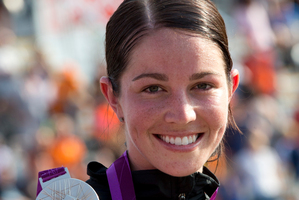 New Zealand BMX rider Sarah Walker with her silver medal after the Final of the Women Cycling BMX during the 2012 London Olympics. Photo / Brett Phibbs