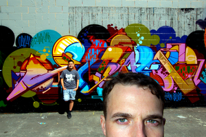 American graffiti artist Jurne (pronounced Journey), (foreground), with Auckland graffiti artist Bobby Hung. Jurne will be judging the graffiti art competition at the Southside Arts festival. Photo / Brett Phibbs