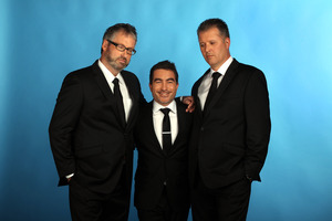 7 Days stars (from left) Jeremy Corbett, Dai Henwood and Paul Ego can still make us laugh after 100 episodes. Photo / Herald on Sunday