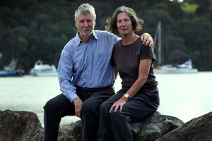 John Pryor with Jill Hetherington,who was seriously injured in the boating accident on Anniversary Day this year that sank their yacht Gypsy. It is still undergoing repair. Photo / Brett Phibbs