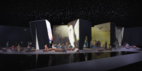 The 2500sq m New Zealand Pavilion at Frankfurt Book Fair is described as 'an island in twilight, floating in an ocean under a starry sky'. Photo / Supplied