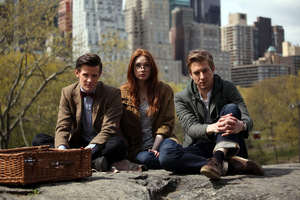 Doctor Who (left) bids adieu to long-time companions Amy and Rory. Photo / Supplied